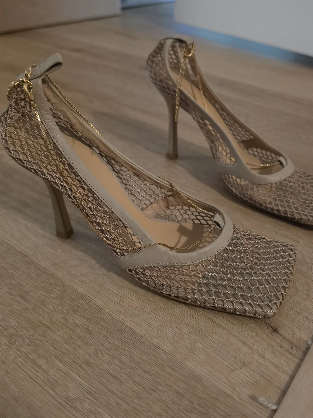 Bottega Veneta Nude Mesh Square-Toe Stiletto Heels